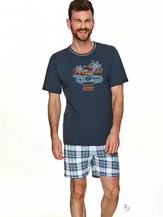 Привлекательная пижама ( футболка с принтом и шорты в клетку) Taro BT-2730 Графит
