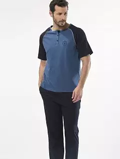 Мужская пижама с коротким рукавом и брюк из 100% хлопка LT2115 indigo Cacharel индиго