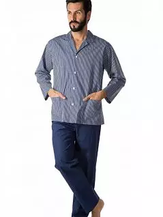 Рубашка в полоску и брюки однотонные без карманов с гульфиком темно-синего цвета PJ-B&B_U2956