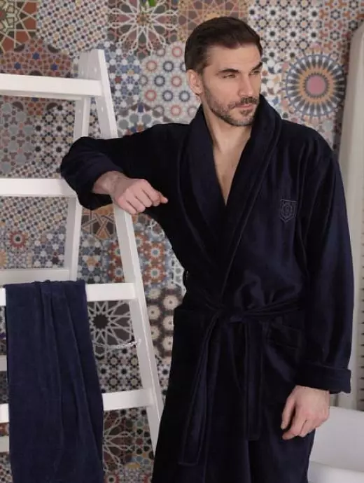 Классический халат из 100% хлопка Five Wien FW1637 Navy Классический халат из 100% хлопка Five Wien FW1637 Navy