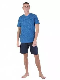 Хлопковая пижама (футболка и шорты из 100% хлопка) темно-синего цвета Tom Tailor RT71069/5609