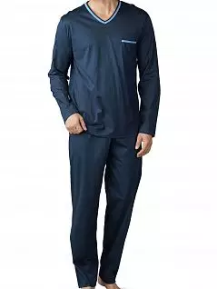 Однотонная пижама (лонгслив с V-образным вырезом и брюки) темно-синего цвета Mey 18881c668