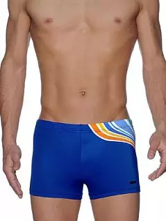 Мужские пляжные плавки-макси синего цвета с цветными полосками HOM Boreal 07708cM9