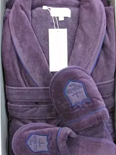 Стильный халат с с внешней велюровой стороной и тапочки PECHE MONNAIE EV2841баклажан (фиолетовый)