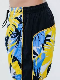 Яркие мужские пляжные шорты с имитацией гульфика и черной вставкой сбоку PJ-David_1951-D5
