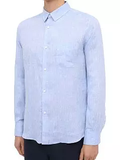 Классическая рубашка с отложным воротником из натурального льна Derek Rose 9820-MONAc001BLU