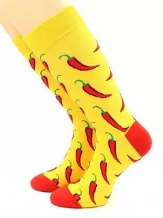 Женские носки с ярким принтом "Острые перчики" желтого цвета Hobby Line RTнус80153-10-10-01