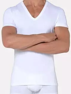 Классическая мужская футболка с коротким рукавом и V-образным вырезом горловины из хлопка «Supima» белого цвета HOM 40c1331c0003