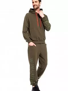 Спортивный костюм (Худи с полноценным капюшоном и декоративными шнурками и брюки с оригинальным вертикальным принтом) PÊCHE MONNAIE EV22462хаки