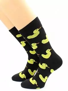 Хлопковые носки с принтом "Резиновые уточки" черного цвета Hobby Line RTнус80139-1-03