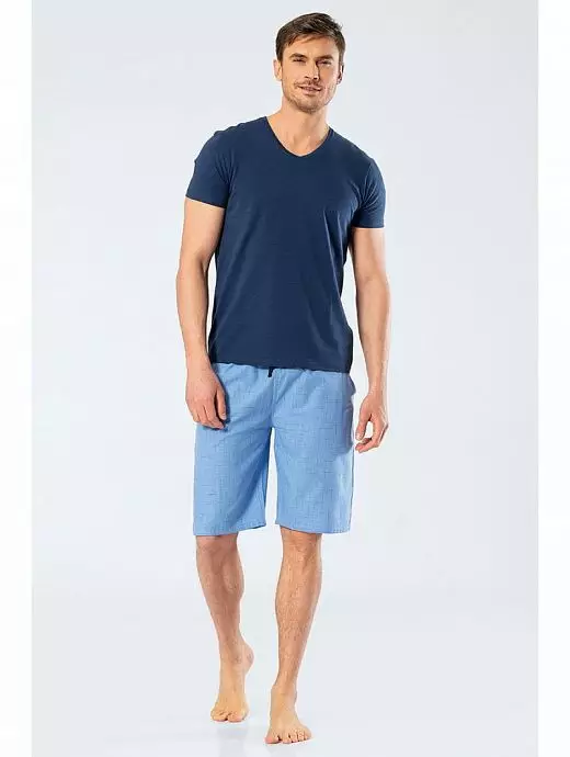 Современная пижама (футболка из высококачественного хлопка с добавлением эластана и шорты из плотного хлопка) LT2211 Cacharel синий
