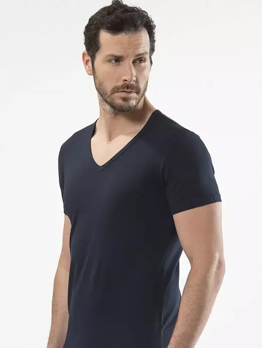 Модная мужская футболка с V- образным вырезом LT1306 Cacharel темно-синий