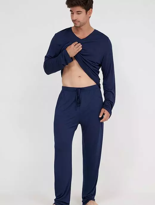 Однотонные брюки из модала синего цвета Hom 402674c00ra Однотонные брюки из модала синего цвета Hom 402674c00ra