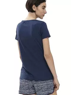 Однотонная футболка с широким круглым вырезом синего цвета Mey 16109c233
