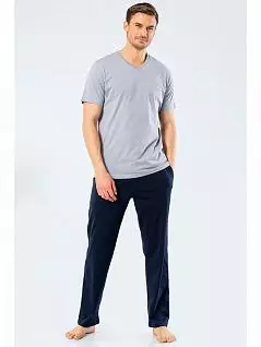Пижама (Футболка с V-образным вырезом горловины и брюки на мягком поясе резинке) LT4137 Turen серый с синим