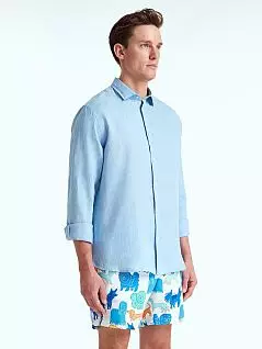 Рубашка с облегающим изогнутым подолом и застежкой на пуговицы спереди голубого цвета BLUEMINT LUCAc416