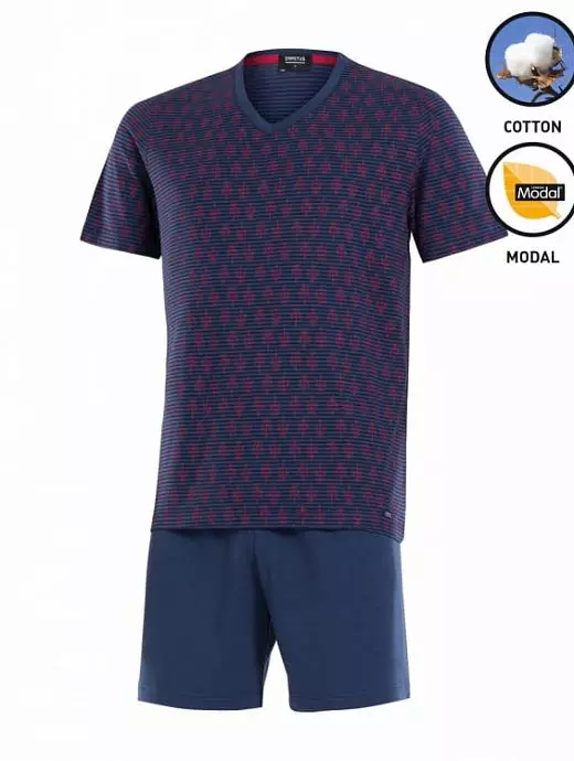 Современная пижама из модала и хлопка из футболки и шорт синего цвета Impetus FM-4055OR1-E91