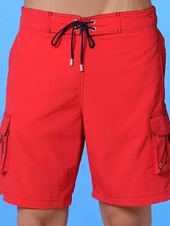 Удлинённые мужские пляжные шорты-бермуды с эластичной сеточкой внутри красного цвета HOM 07891cR5