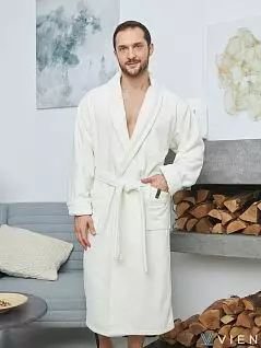 Солидный халат с лейблом на кармане Five Wien FW3226 Cream