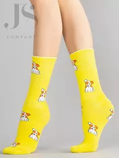 Мужские носки с комфортной широкой резинкой "в рубчик" HOBBY JSHOBBY 80135-5-15 унисекс, "Джек Рассел терьер" (5 пар) желтый hbl