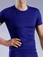 Синяя тонкая и очень мягкая мужская футболка с шелковистыми блестящими тонкими вертикальными полосками HOM For Man 03259cB9 распродажа