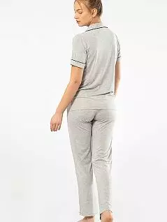 Легкая пижама из рубашки на пуговицах и однотонных брюк LT3368 Turen серый меланж