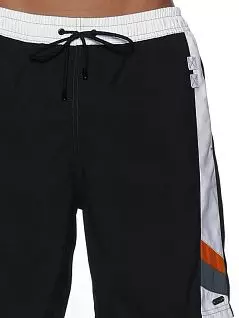 Удлиненные пляжные шорты с контрастным белым поясом и отделкой серыми и оранжевыми вставками черного цвета HOM 07700cK9 распродажа