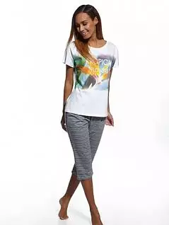 Мягкая пижама из футболки с коротким рукавом и ярким красочным принтом и бридж CORNETTE MW90480MIX