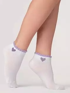 Оригинальные носки с контрастным ажурным краем и ярким рисунком "сердечко" Giulia JSWS2 RIB LOVE 01 (5 пар) bianco / viola gul