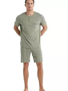 Стильная пижама из футболки с кармашком и шорт из хлопка и микромодала LTBS40012 BlackSpade хаки