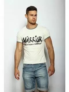 Короткая футболка с принтом "Воин"бежевого цвета Epatag RT050340m-EP