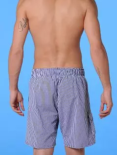 Стильные мужские пляжные шорты в тонкую вертикальную сине-белую полоску HOM 07860cB9