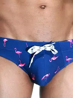 Оригинальные плавки с принтом фламинго синего цвета Oboy