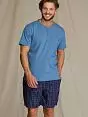 Мягкая пижама ( футболка с нагрудным карманом и клетчатые шорты с карманами) KEY BT-223 A21 т. Синий + синий