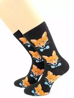 Облегающие носки с принтом "Хитрый лис" черного цвета Hobby Line RTнус80153-13-03-03