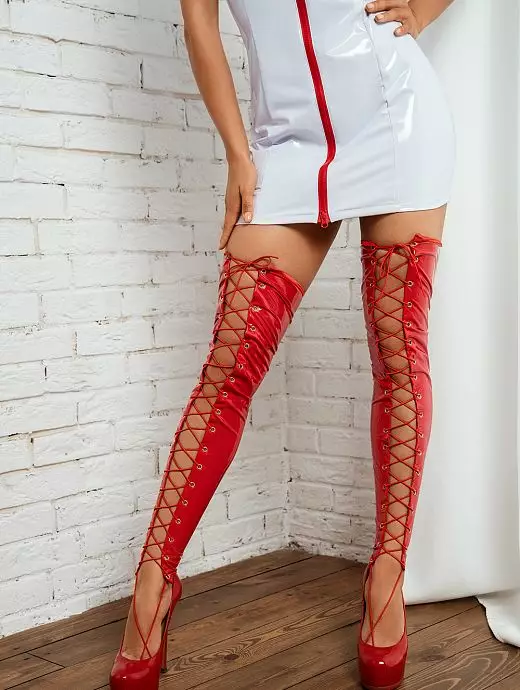 Сексуальные красные чулки с имитацией сапог из винила Devil & Angel VODA_7094 stockings Красный