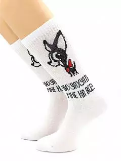 Мужские носки из хлопка и полиамида с надписью "ЧихуаХуать мне на все" белого цвета Hobby Line RTнус80159-20-01