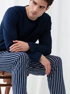 Комфортный пижама (Лонгслив с длинными рукавами и брюки в полоску) синего цвета Mey 34019c664
