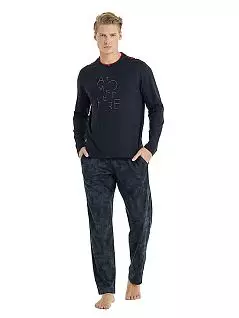 Стильная пижама ( лонгслив с надписью и брюки с узором ) LTBS30953 BlackSpade черный