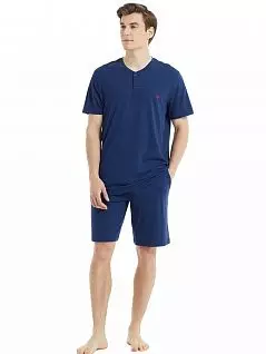 Однотонная пижама (футболка с  планкой на пуговицах  и шорты) LTBS30814 BlackSpade темно-синий