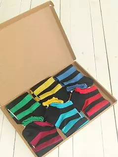 Набор укороченных носков в полоску из 6 пар яркой расцветки PJ-Best Calze_Набор 4K40 темные