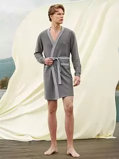 Мужской укороченный трикотажный халат с вышивкой на груди темно-серого цвета Doreanse 4003c30