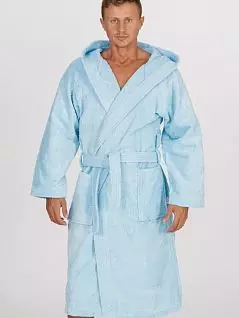Махровый халат из велюра с лицевой стороны с укороченными рукавами голубого цвета PJ-B&A_ Velour uomo celeste