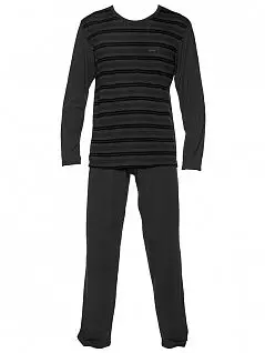 Трикотажная пижама из вискозы (футболка в горизонтальную чёрно-серую полоску и брюки однотонные) HOM 04613cZ9