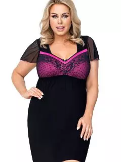 Сорочка с вышивкой на пурпурной основе Donna VODon_Zoya plus nightdress Black Черный