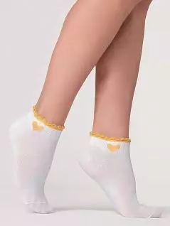 Мягкие носки из хлопка и полиамида с контрастным ажурным краем Giulia JSWS2 RIB LOVE 01 (5 пар) bianco / yellow gul