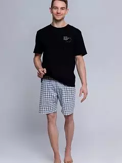 Хлопковая пижама (футболка свободного кроя с надписью и шорты на мягкой резинке) Sensis BT-MATILDA/CHRIS/URSULA/TIMMY Черный + белый