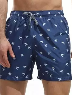 Пляжные шорты с морским принтом "Акула" с внутренней сеткой Jolidon DT644бжиПлв MI5_Акула/Синий