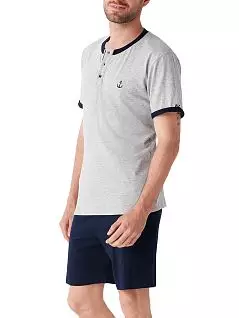 Легкая пижама ( футболка с планкой и шорты ) Cotonella DT599дуПижо Grigio_melange
