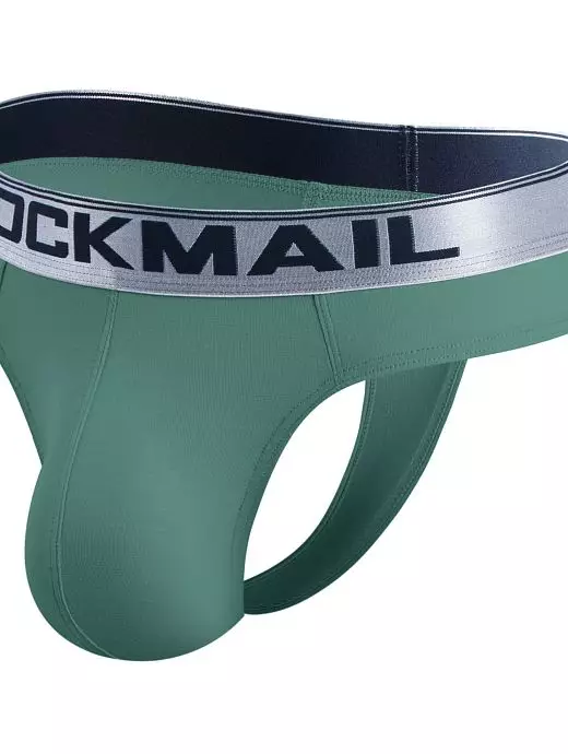 Тонкие стринги на серебряной резинке зеленого цвета JOCKMAIL RTJM1029-19 Тонкие стринги на серебряной резинке зеленого цвета JOCKMAIL RTJM1029-19